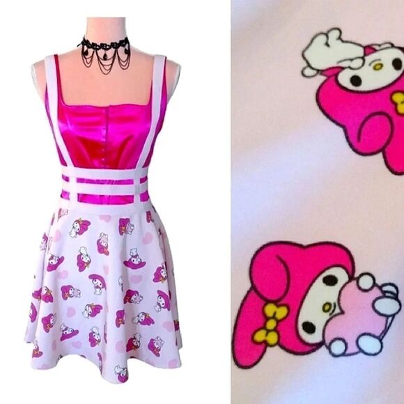 Sanrio Pink My Melody Strappy Suspender Mini Scuba Skirt Dress Small - Picture 1 of 16